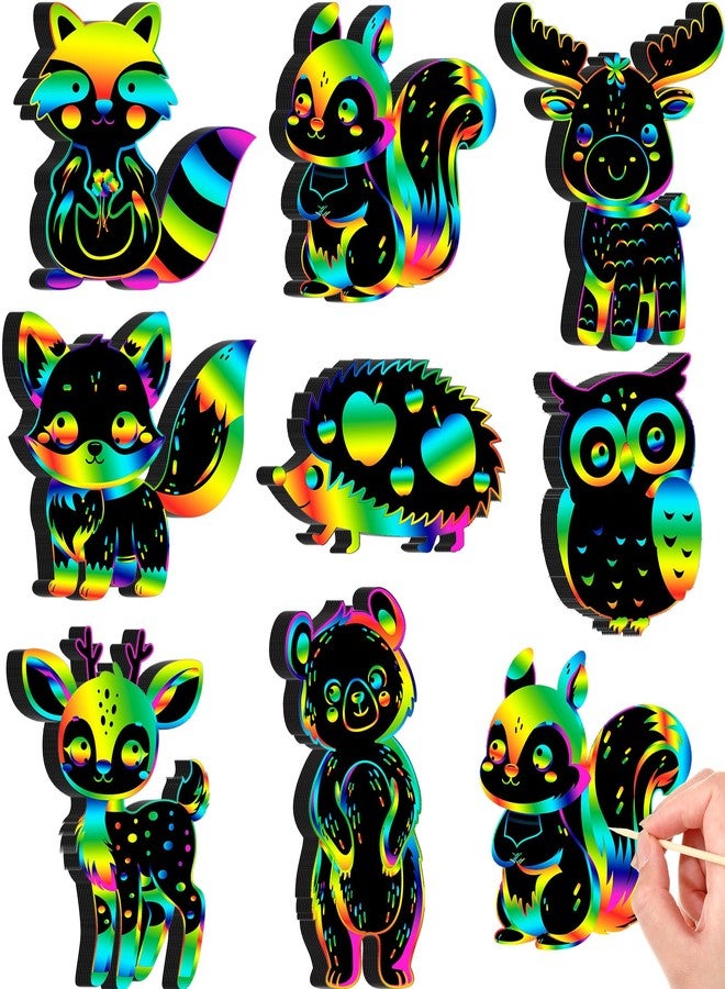 RoundFunny 80 Pcs Woodland Animals Scratch Card for Kids Forest Animals Craft Scratch Paper Craft Kits with 80 Pcs Stick and Ribbon for Birthday Woodland Camping Party Favors - Image 1